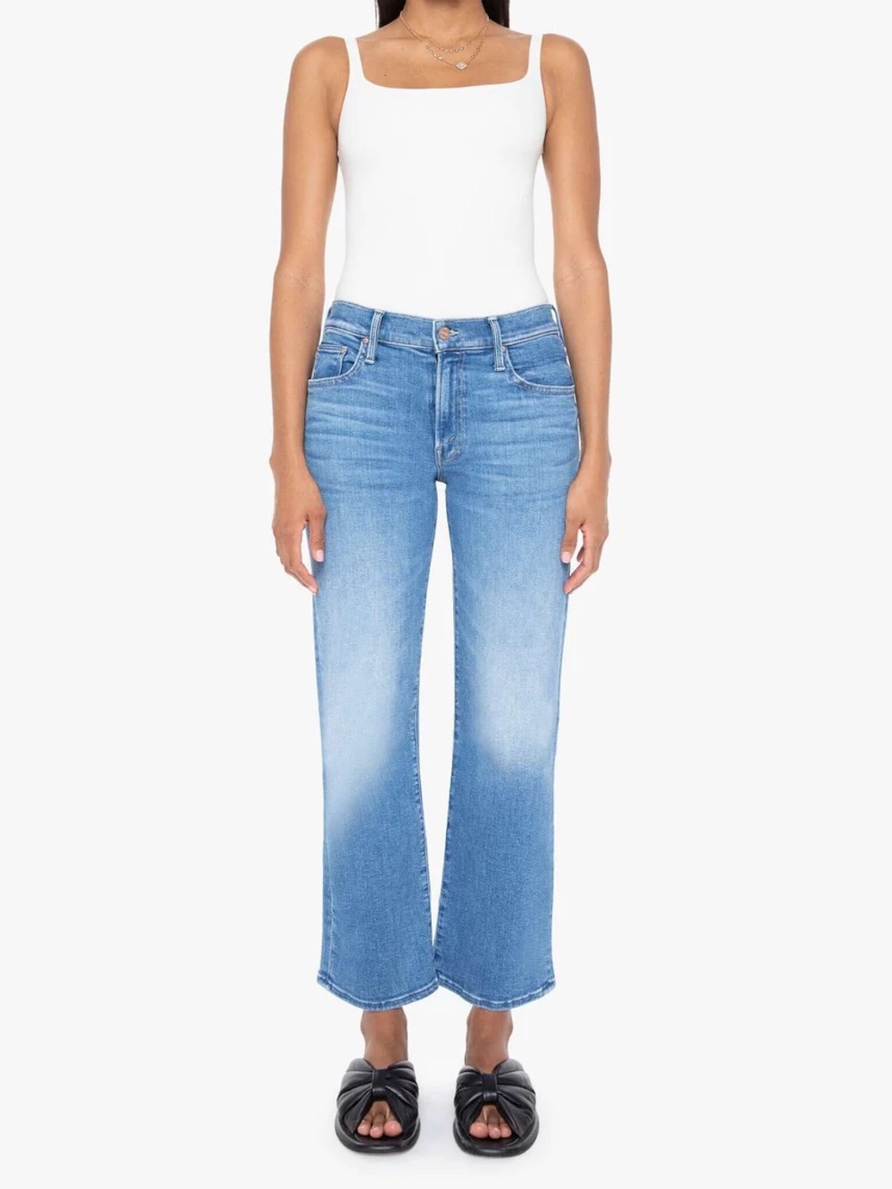 MOTHER Mid Rise Zip Rambler Ankle Jeans Out Of The Blue Stretch Denim Sz 28